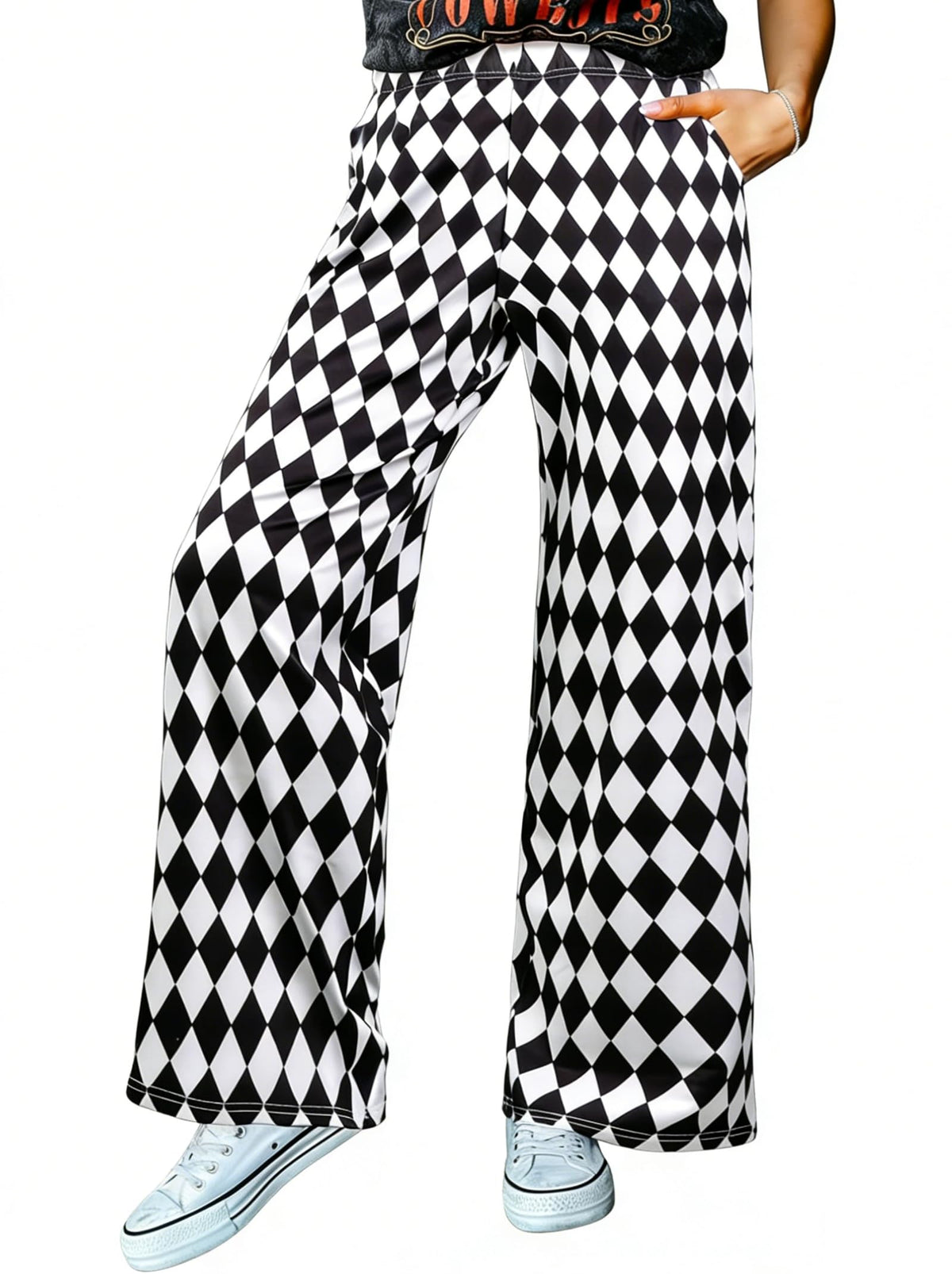 IWOLLENCE Women's Casual Loose Checkered Wide Leg Pants High Waist Straight Lounge Y2K Gingham Trousers