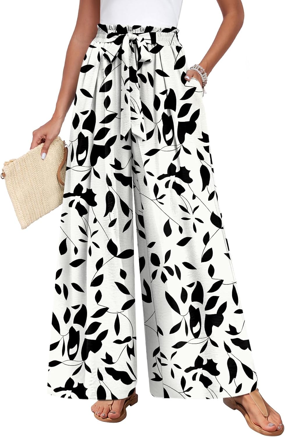TAOHUADAO Womens Wide Leg Pants with Pockets High Waisted Plus Size Palazzo Pants Casual Flowy Trousers