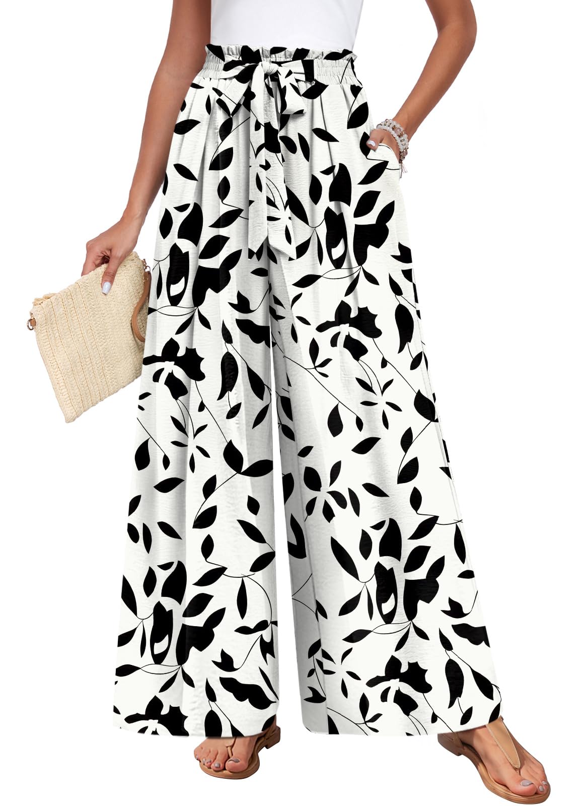 TAOHUADAO Womens Wide Leg Pants with Pockets High Waisted Plus Size Palazzo Pants Casual Flowy Trousers