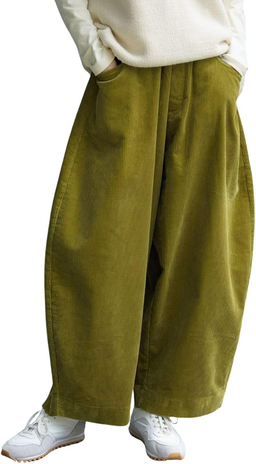 CHARTOU Women Corduroy Barrel Pants Wide Leg Vintage Mid Rise Y2k Baggy Boyfriend Pants