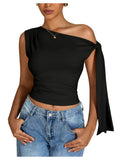 Milumia Women's One Off The Shoulder Tank Tops Asymmetrical Going Out Top