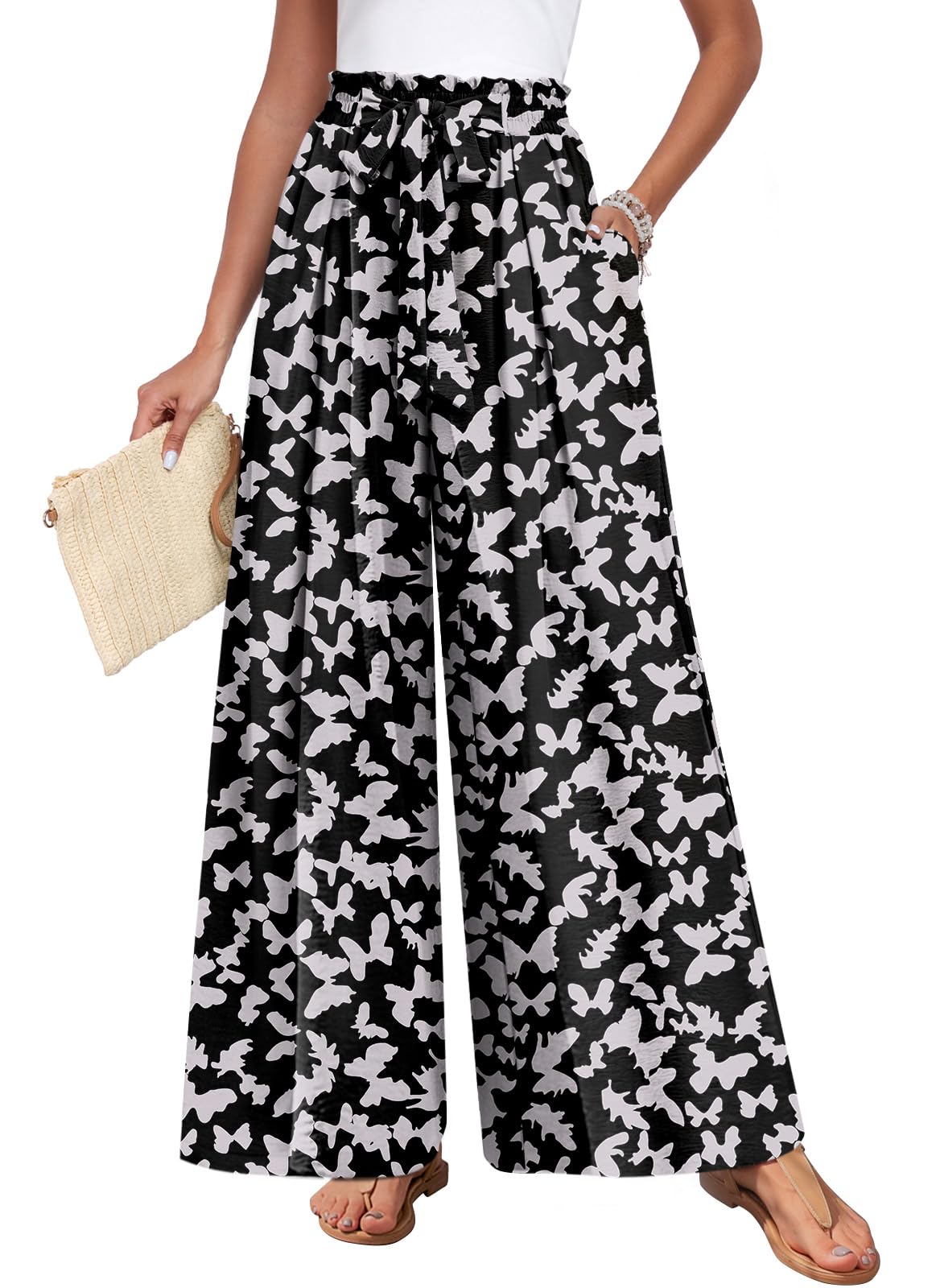 TAOHUADAO Womens Wide Leg Pants with Pockets High Waisted Plus Size Palazzo Pants Casual Flowy Trousers