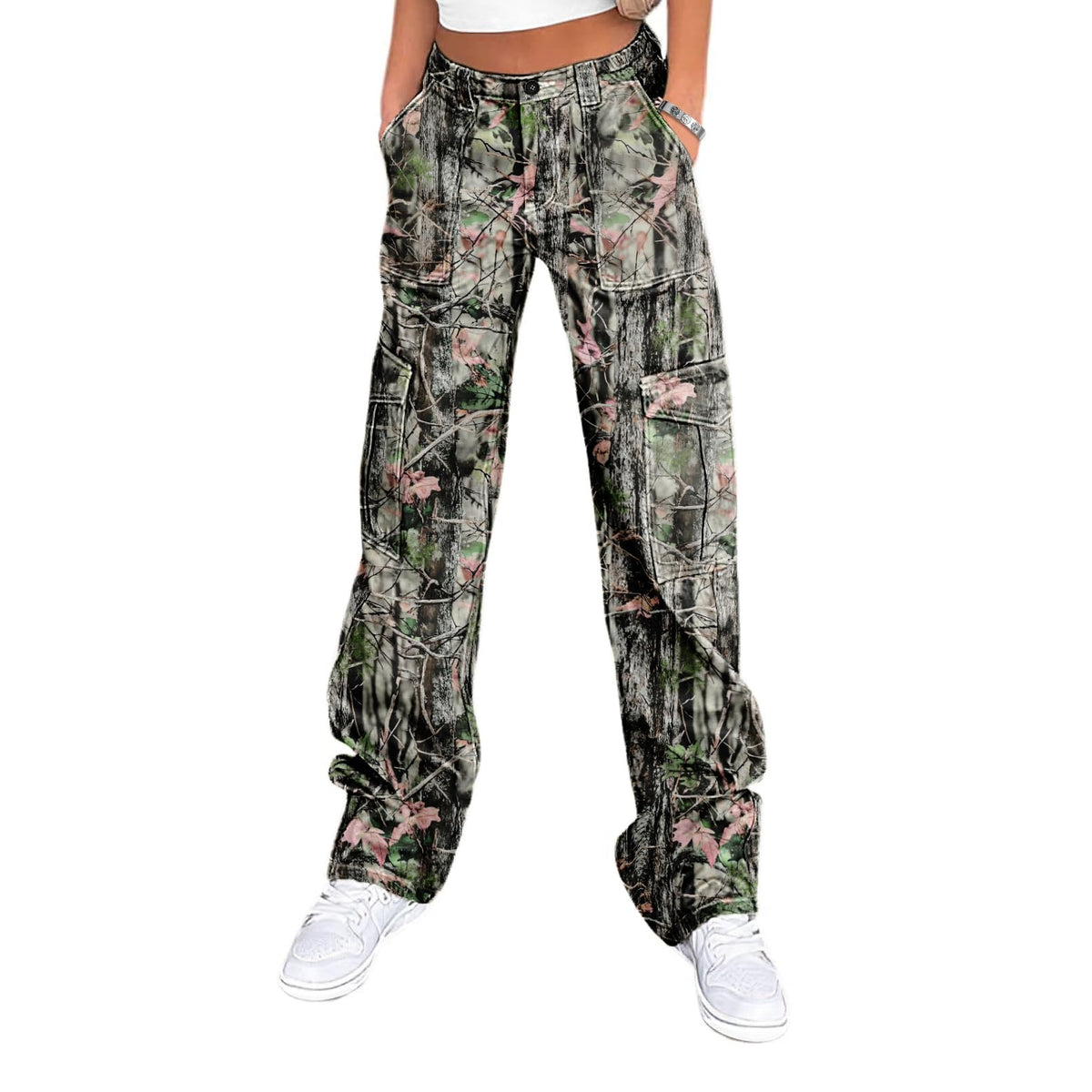 Lepunuo Cargo Pants for Women High Waisted Casual Pants Baggy Stretchy Wide Leg Y2K Streetwear with 6 Pockets