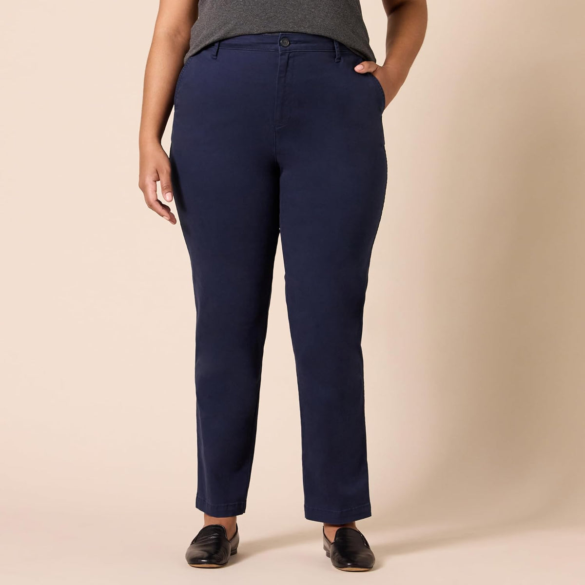 Amazon Essentials Women's High-Rise Slim-Fit Full-Length Straight-Leg Khaki Pant