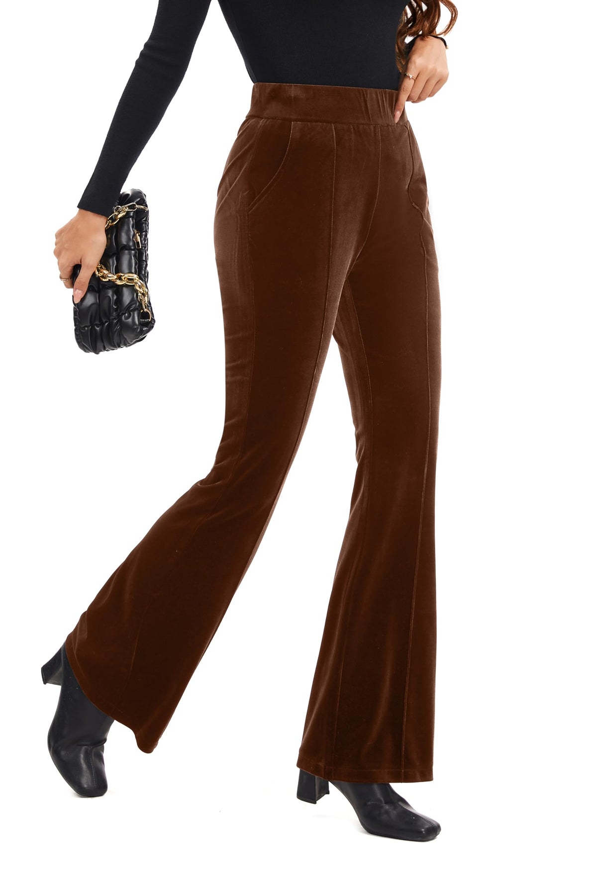 FUNYYZO Velvet Pants Women Flare Pull On Elastic Waist Holiday Outfits