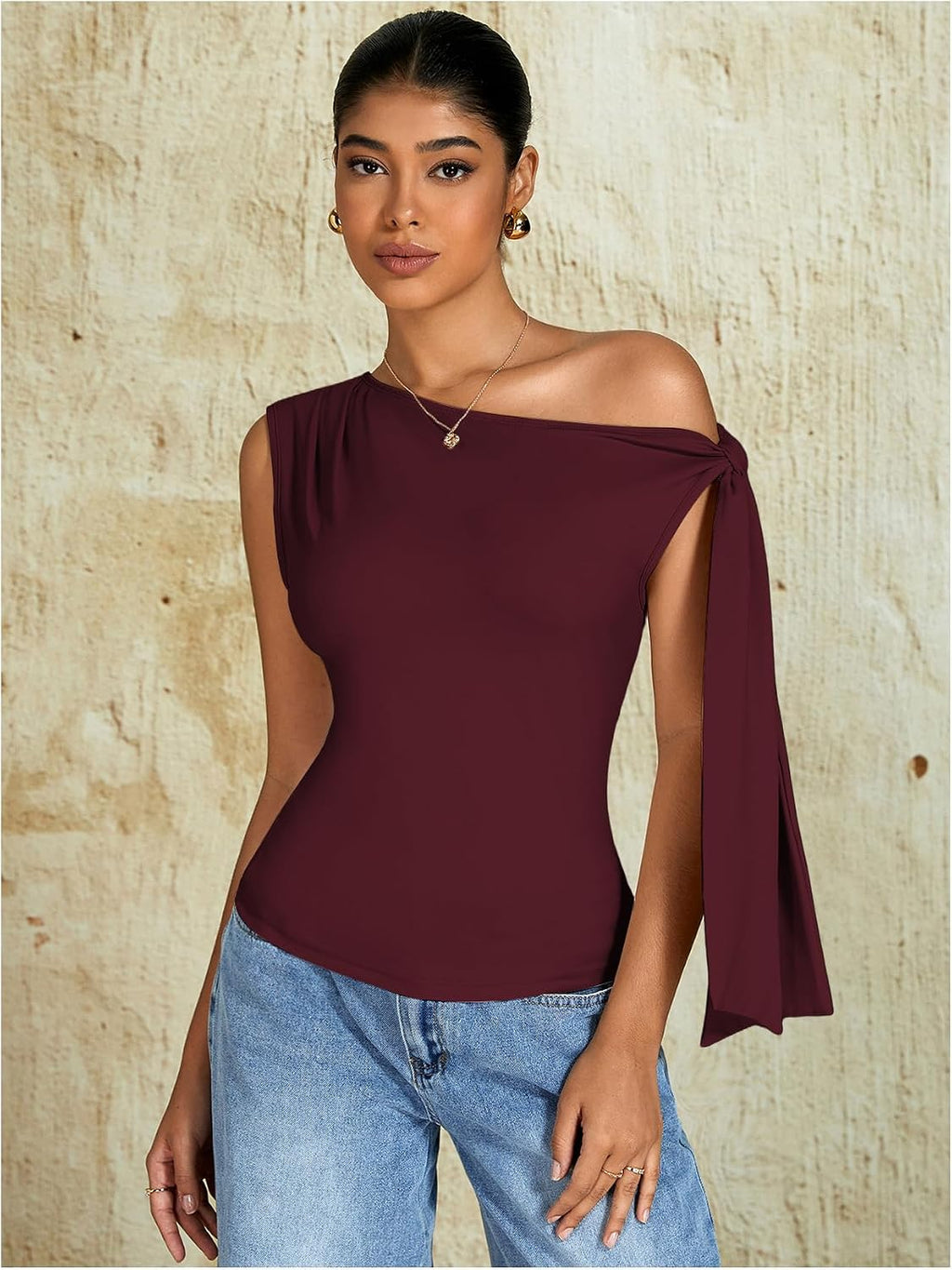 Milumia Women's One Off The Shoulder Tank Tops Asymmetrical Going Out Top