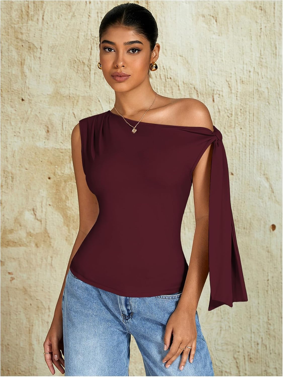 Milumia Women's One Off The Shoulder Tank Tops Asymmetrical Going Out Top