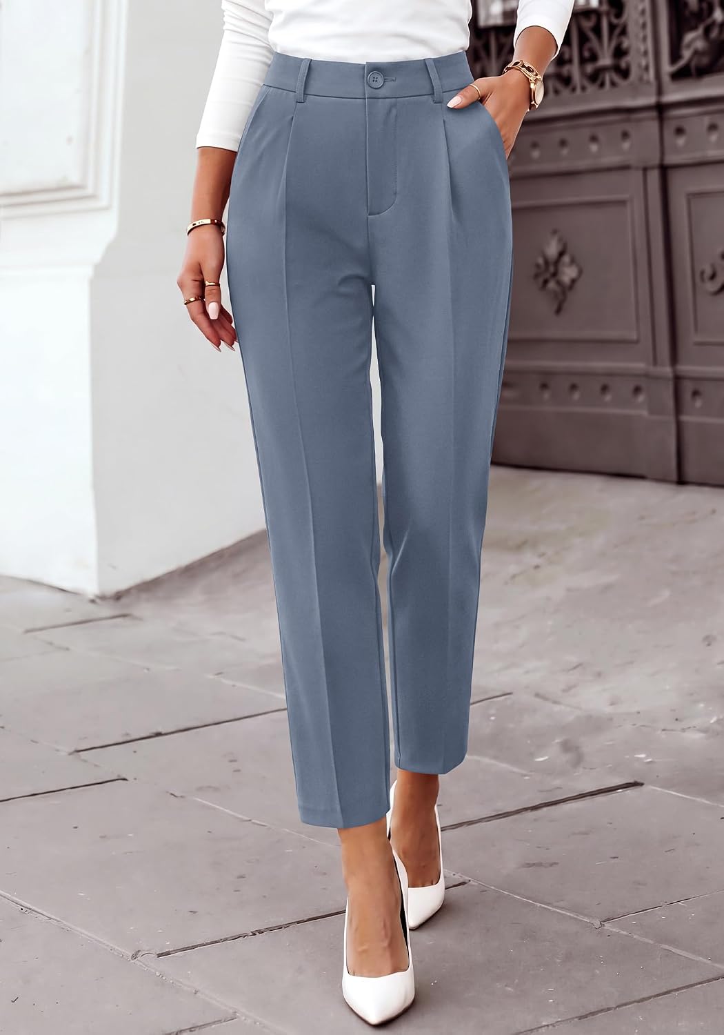 BTFBM Dress Pants Women Work Business Office Ankle Trousers Pockets