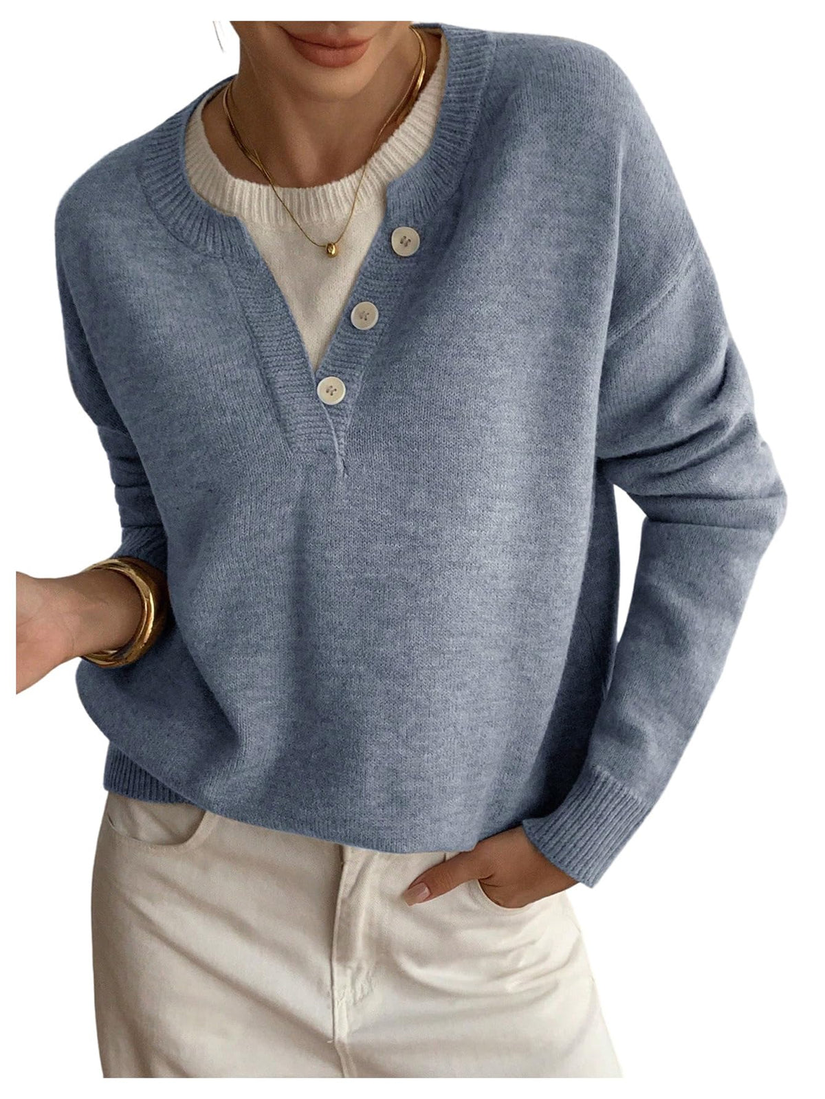 SOLY HUX Pullover Henley Sweaters for Women Long Sleeve Business Casual Top