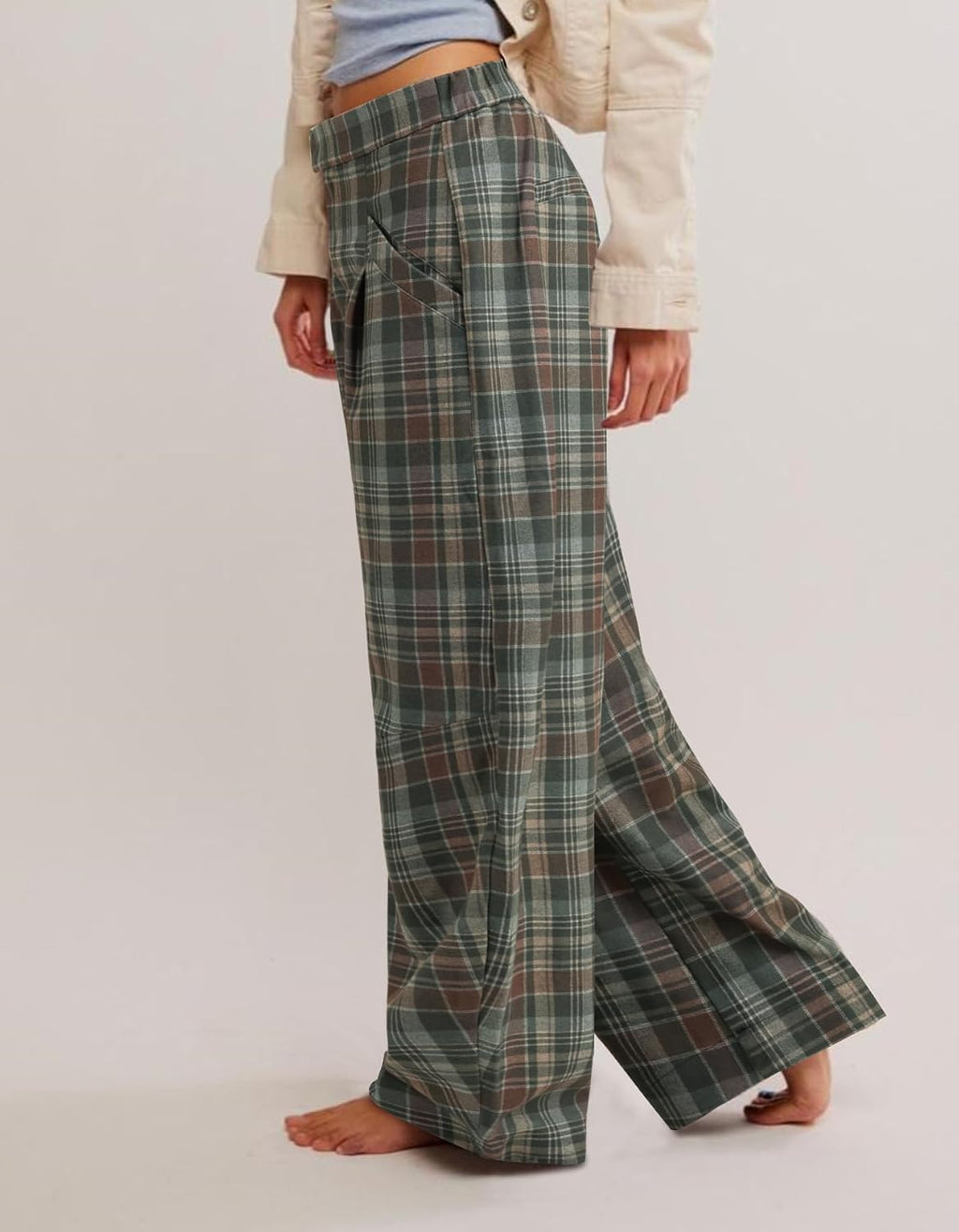 Kedera Women's Plaid Wide Leg Pants High Waisted Baggy Trousers Work Slacks