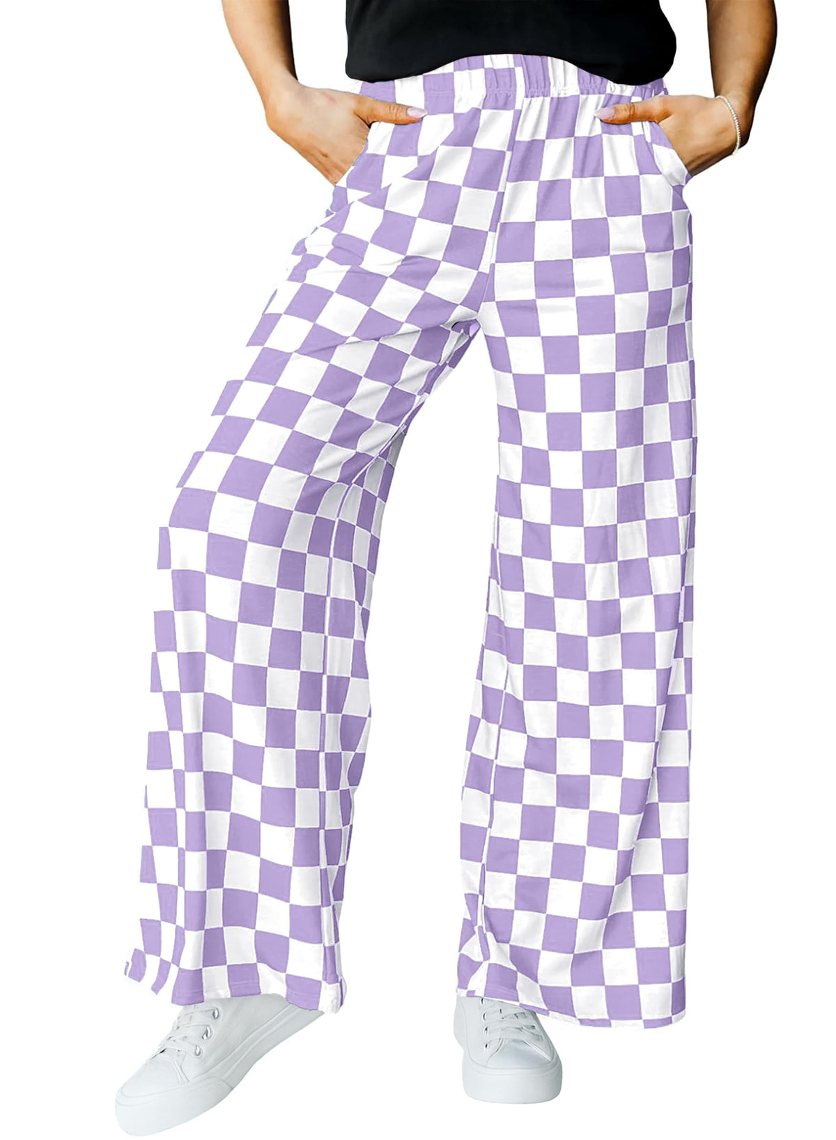 IWOLLENCE Women's Casual Loose Checkered Wide Leg Pants High Waist Straight Lounge Y2K Gingham Trousers