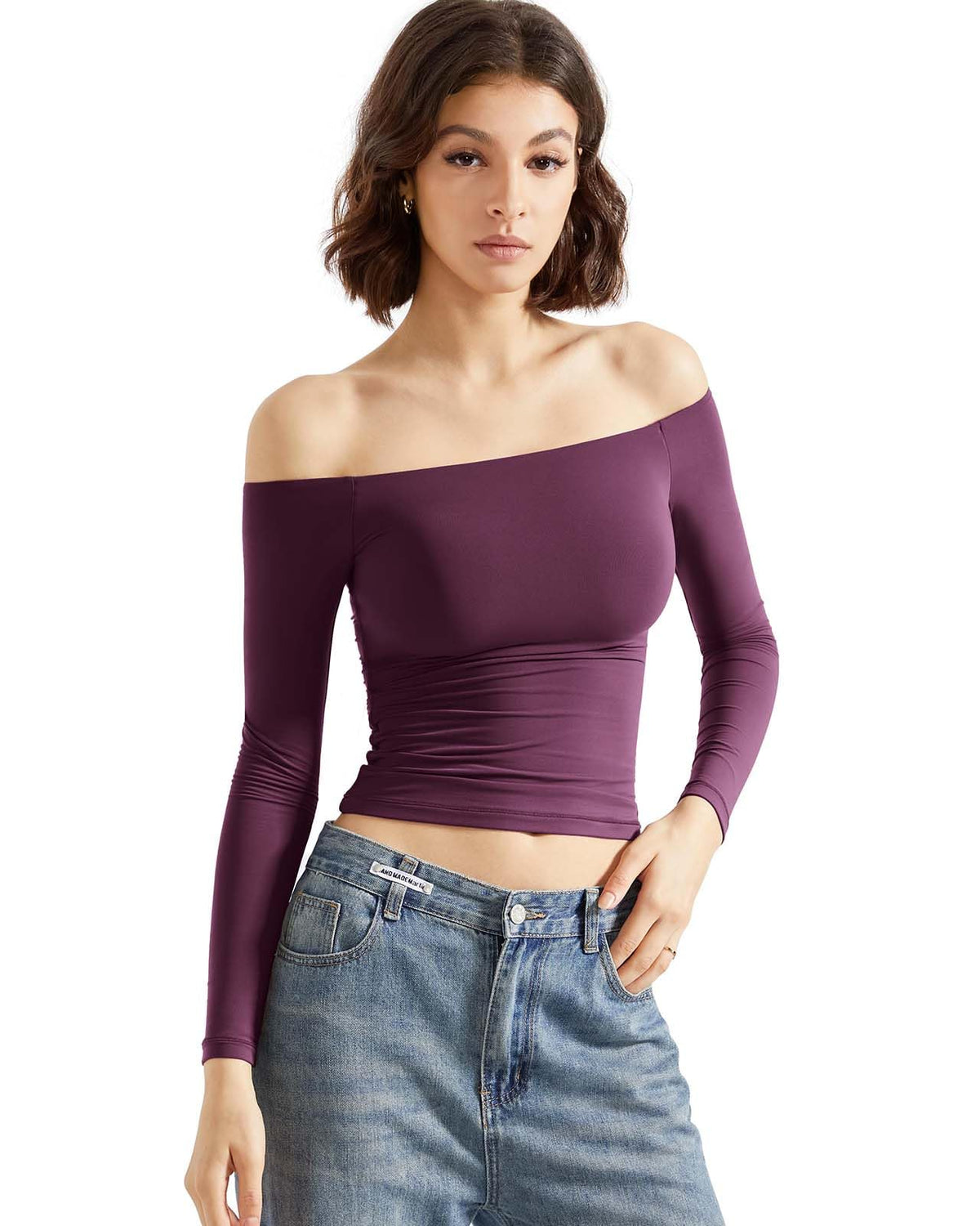 SUUKSESS Women Off Shoulder Double Lined Long Sleeve Shirts Basic Going Out Tops