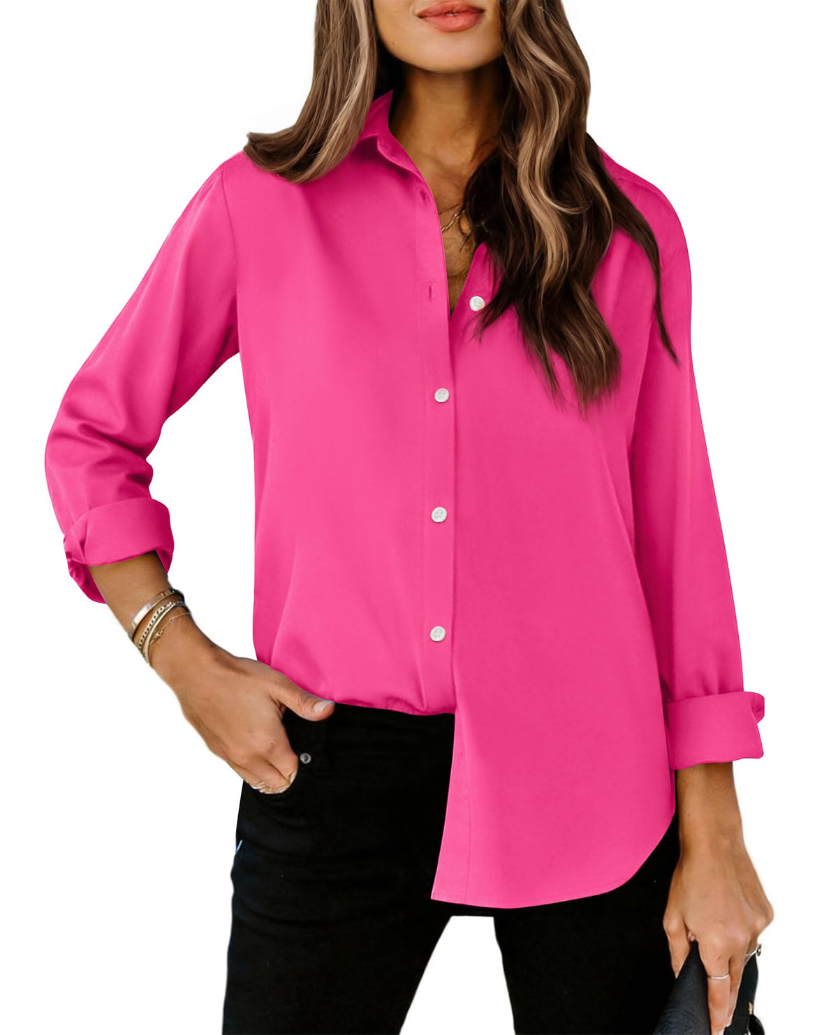siliteelon Striped Button Down Shirts Women Cotton Long Sleeve Work Blouses