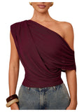 Milumia Women's Off The Shoulder Ruched Draped Mesh Asymmetrical Crop Tops