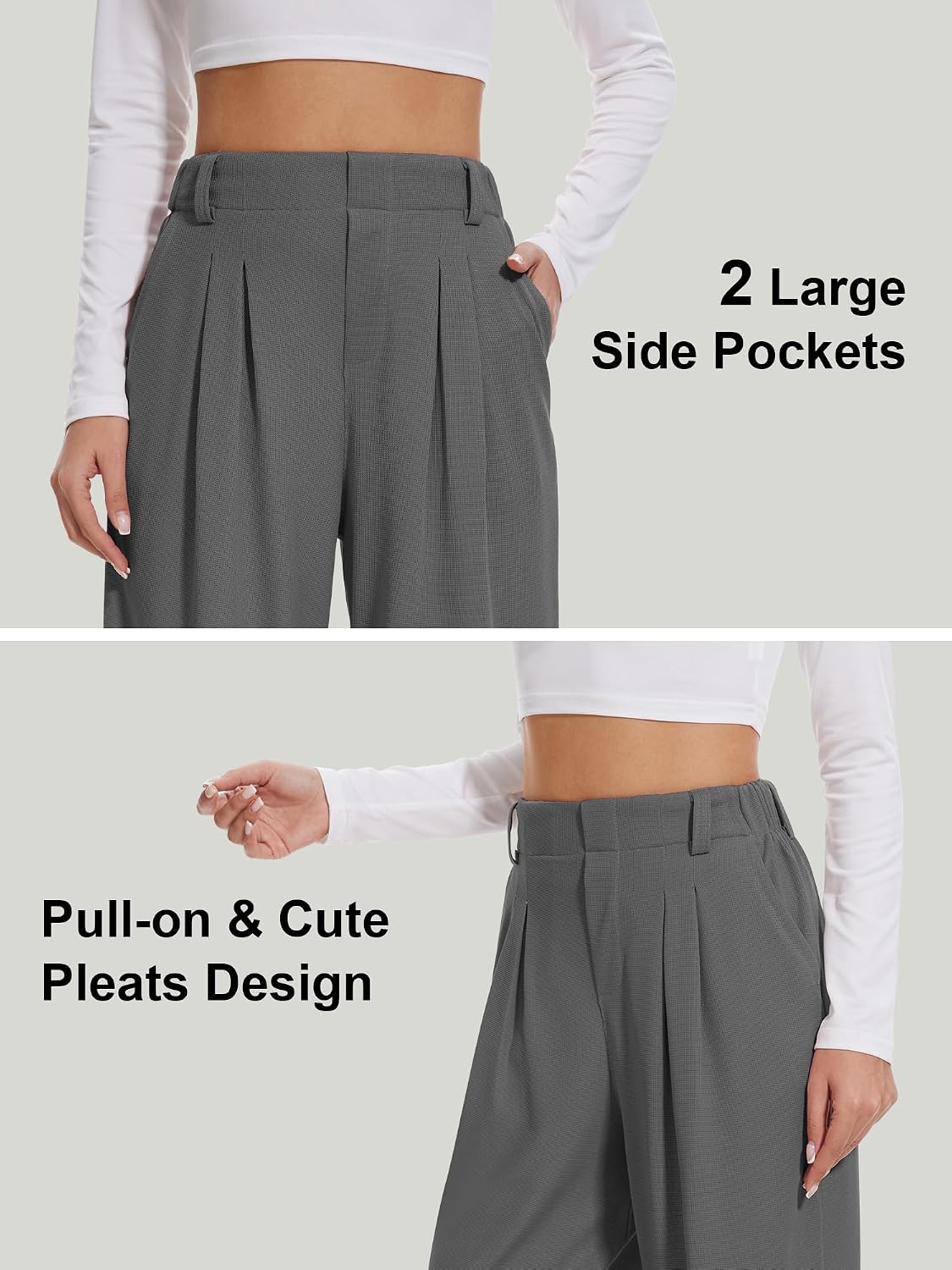 AVAMO Slacks for Women Dress Pants Stretchy Work Pants Wide Leg High Waisted Business Casual Trousers with Pockets Waffle