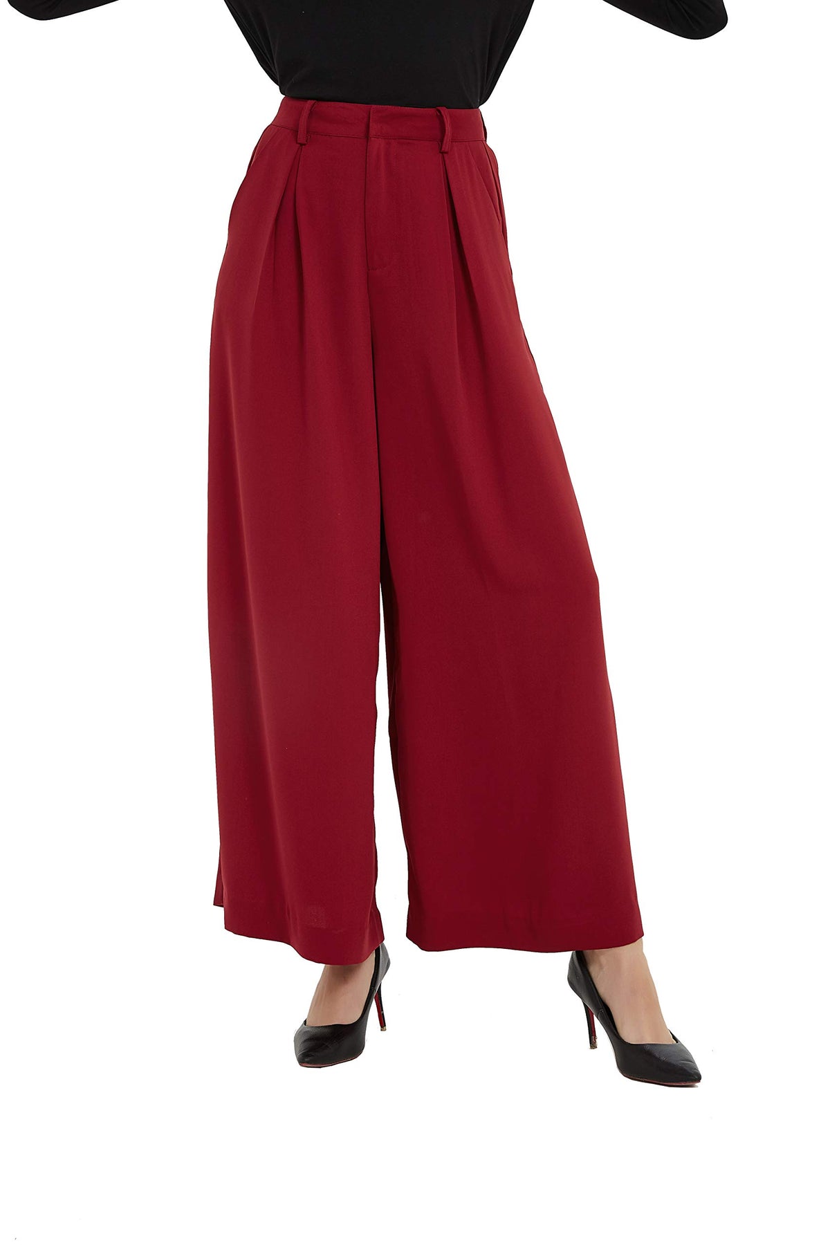 Tronjori Womens High Waist Casual Wide Leg Palazzo Business Pants