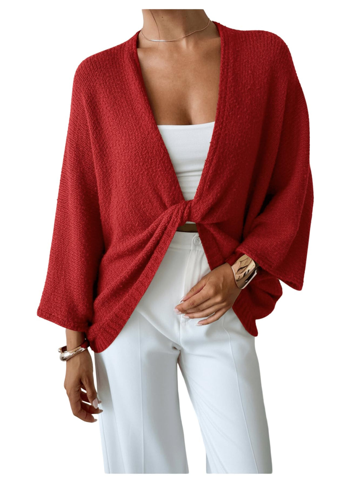 GORGLITTER Women's Oversized Fall Wrap Sweater Cropped Bat Wing Knit Tops