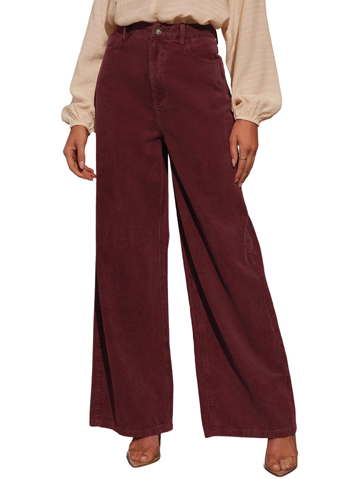 Sidefeel Women's Wide Leg Corduroy Pants High Waisted Baggy Trousers
