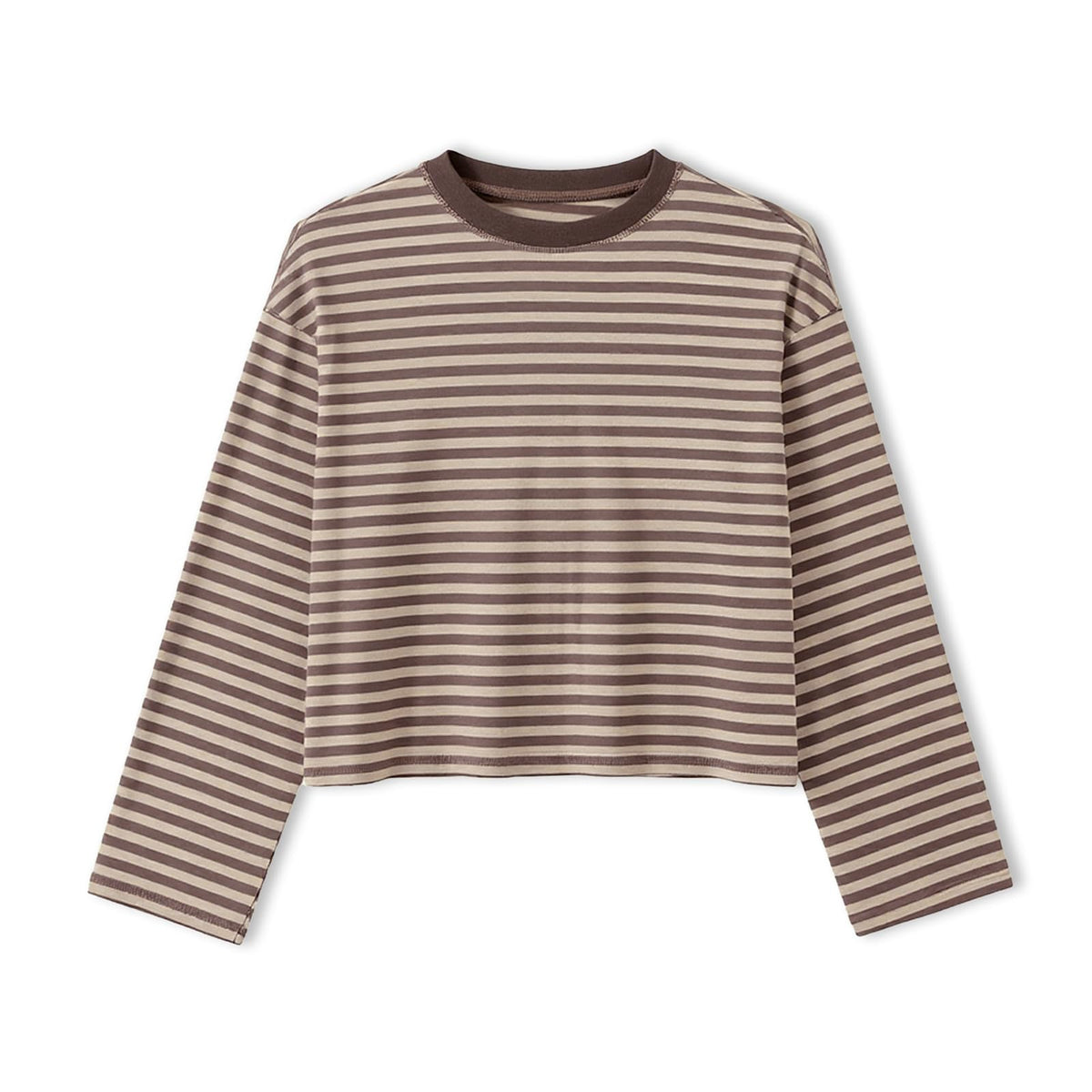 Striped Bloom Long Sleeve Shirt for Women Boxy Tee Top Streetwear