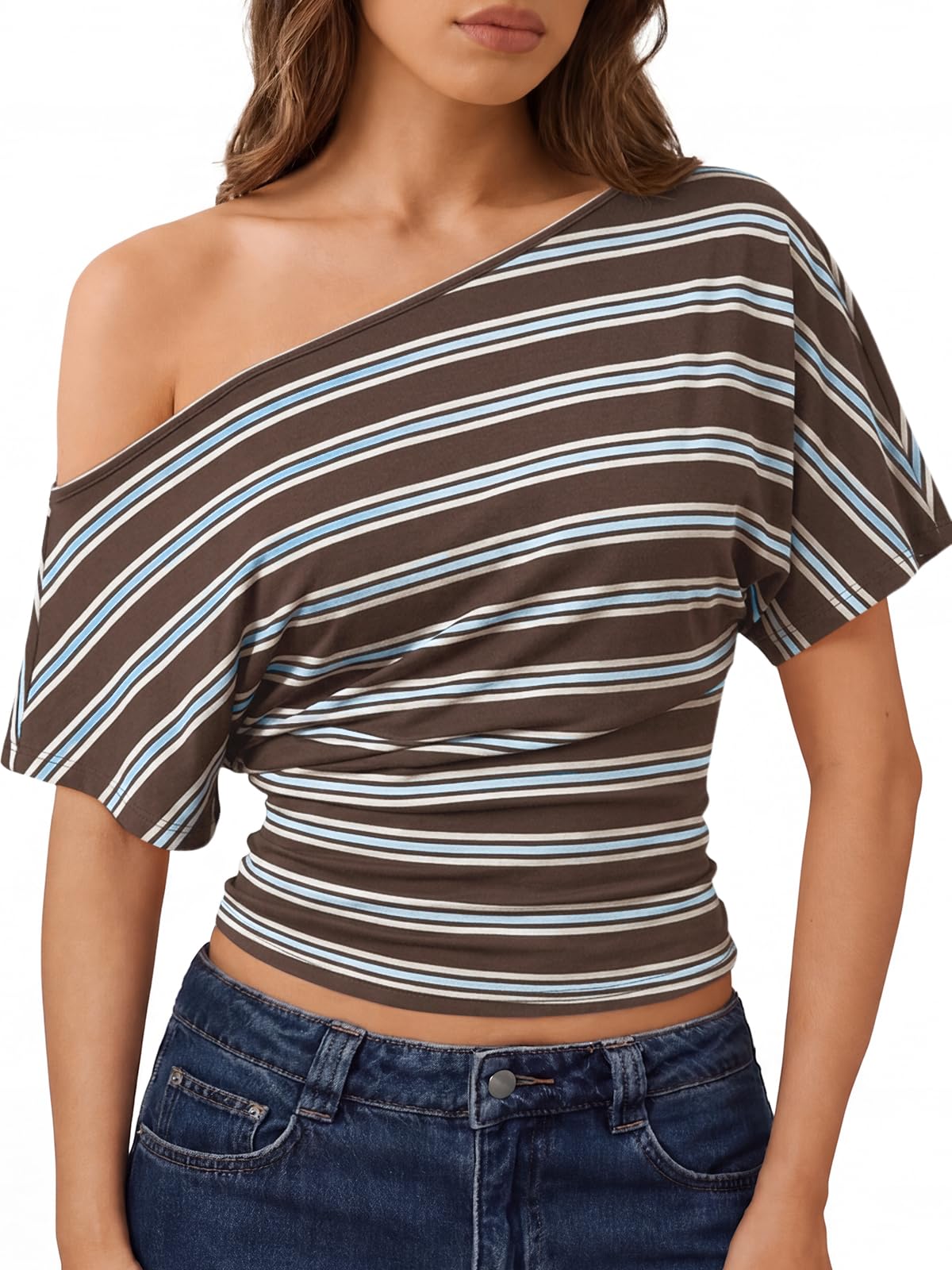 Trendy Queen Womens Off the Shoulder Tops 2026 Summer Going Out Crop Shirts