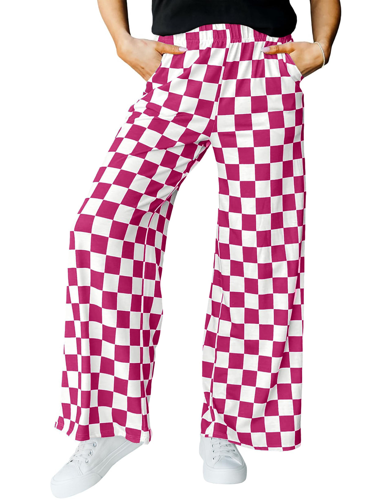 IWOLLENCE Women's Casual Loose Checkered Wide Leg Pants High Waist Straight Lounge Y2K Gingham Trousers