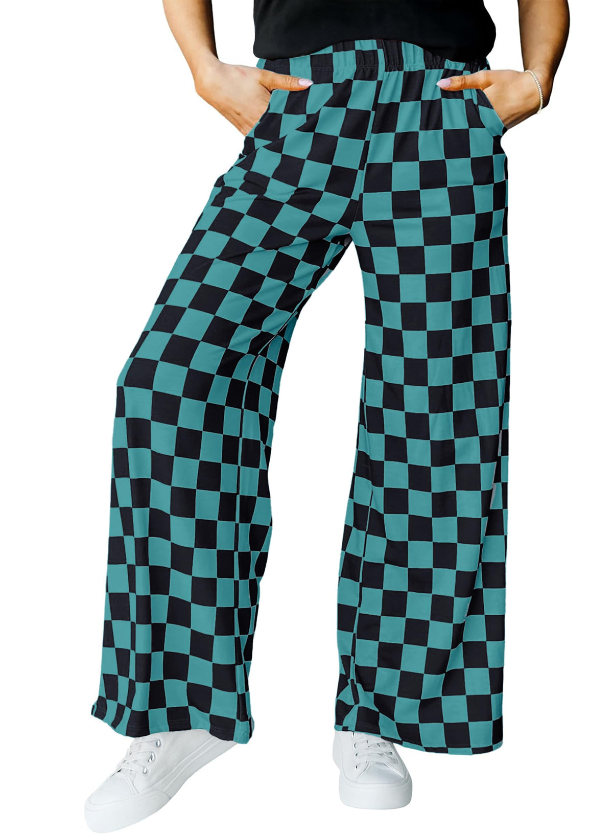 IWOLLENCE Women's Casual Loose Checkered Wide Leg Pants High Waist Straight Lounge Y2K Gingham Trousers