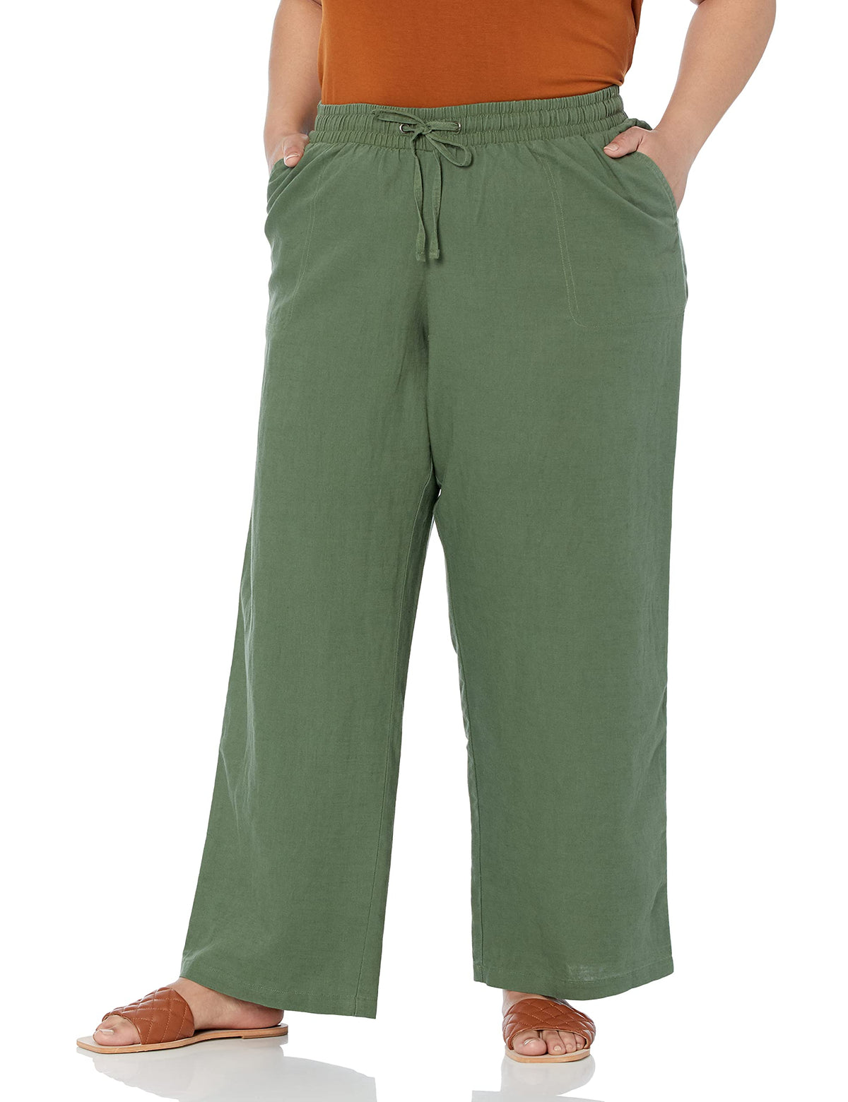 Amazon Essentials Women's Linen Blend Drawstring Relaxed Fit Wide Leg Pants (Available in Plus Size)