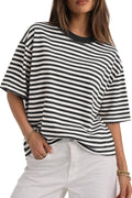 CHYRII Womens Oversized Striped T Shirts Short Sleeve Fashion 2026 Casual Crewneck Summer Y2K Clothes