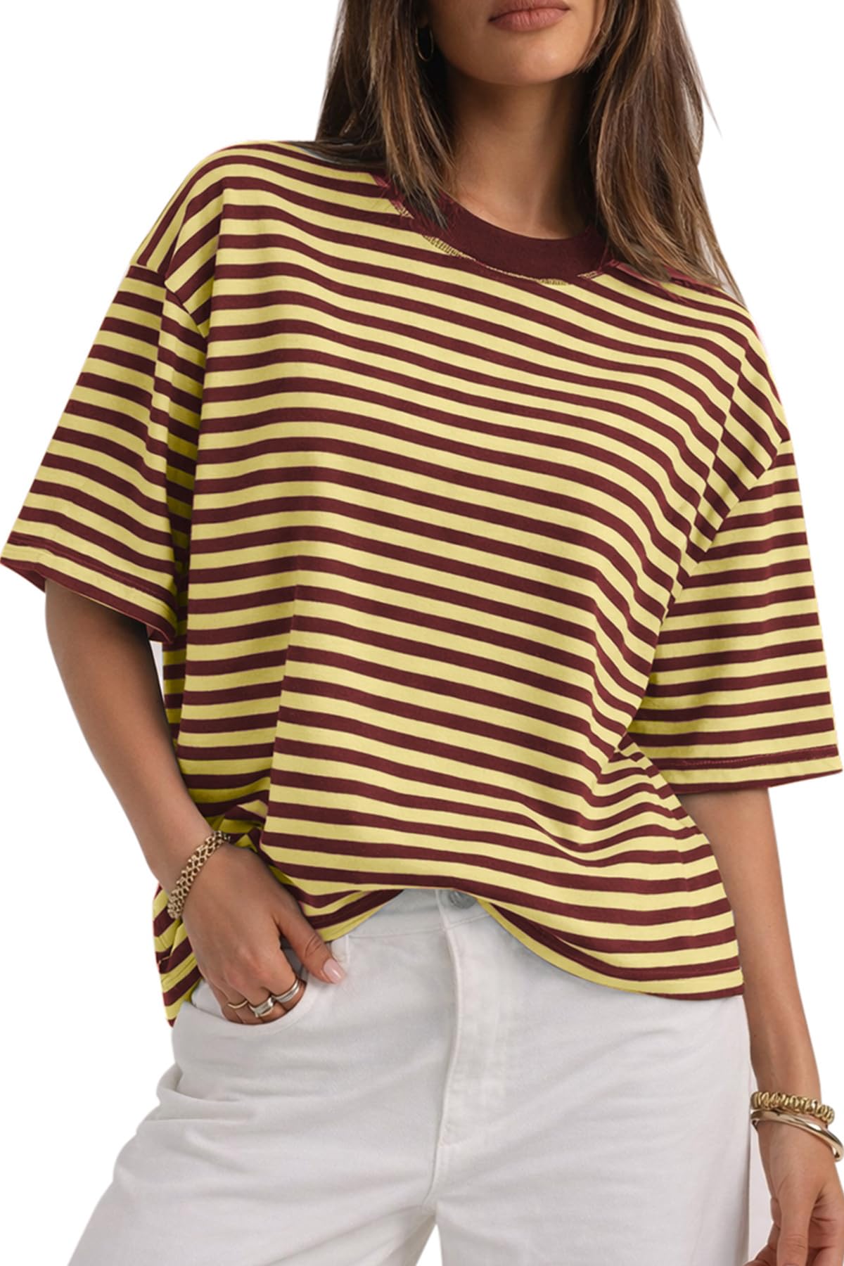 CHYRII Womens Oversized Striped T Shirts Short Sleeve Fashion 2026 Casual Crewneck Summer Y2K Clothes