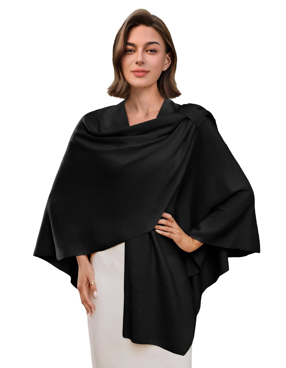 PULI Womens Cross Front Poncho Shawl Wrap Elegant Wedding Formal Gift