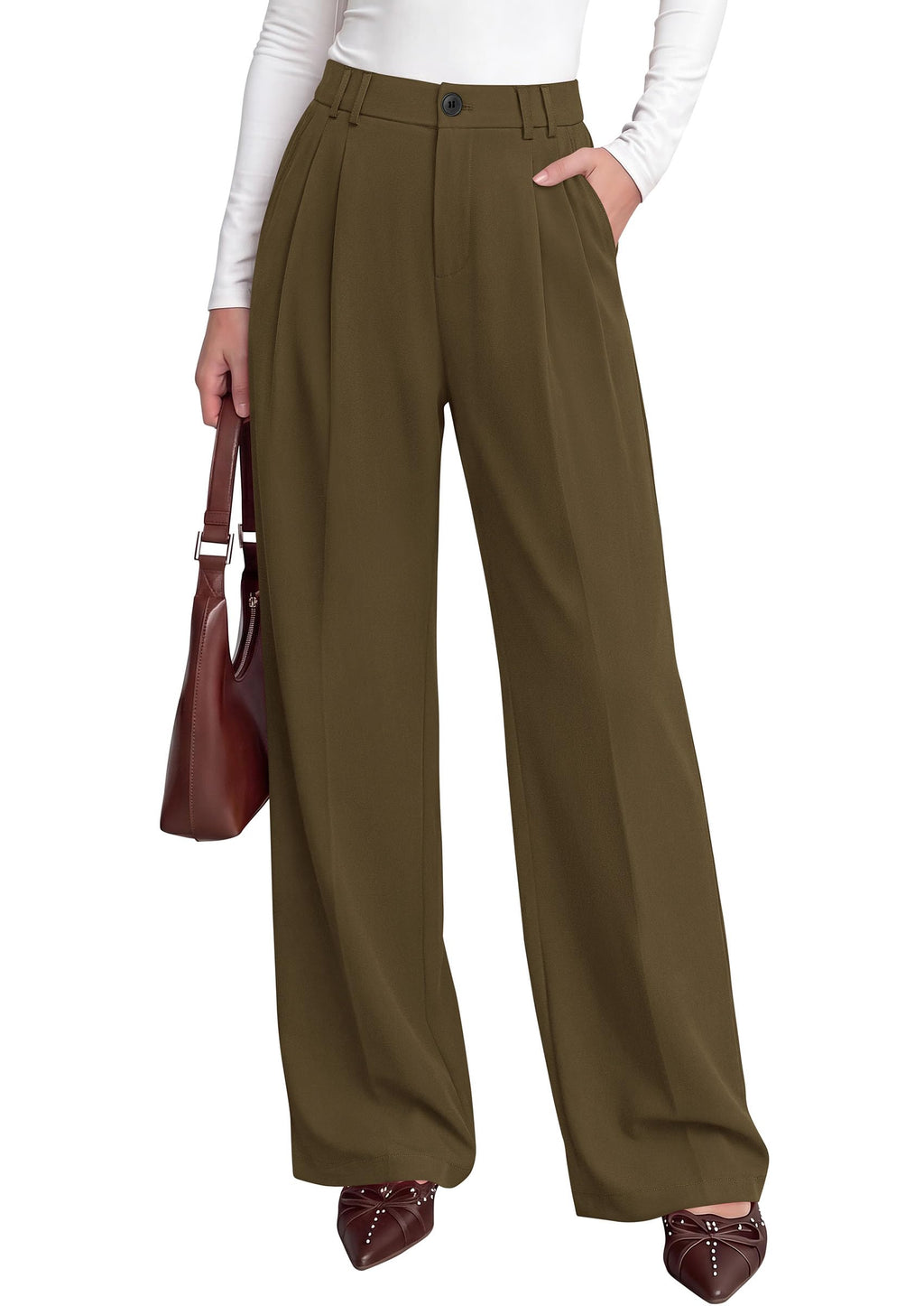 PRETTYGARDEN Women's Dress Pants Wide Leg Flowy Trousers