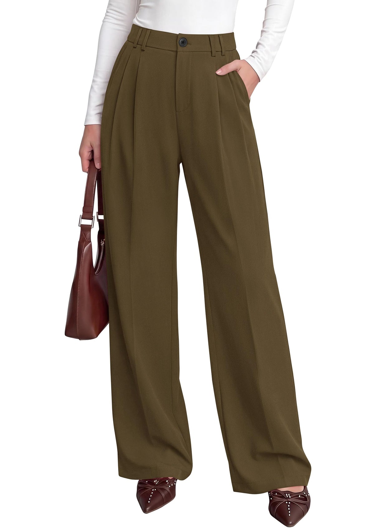 PRETTYGARDEN Women's Dress Pants Wide Leg Flowy Trousers