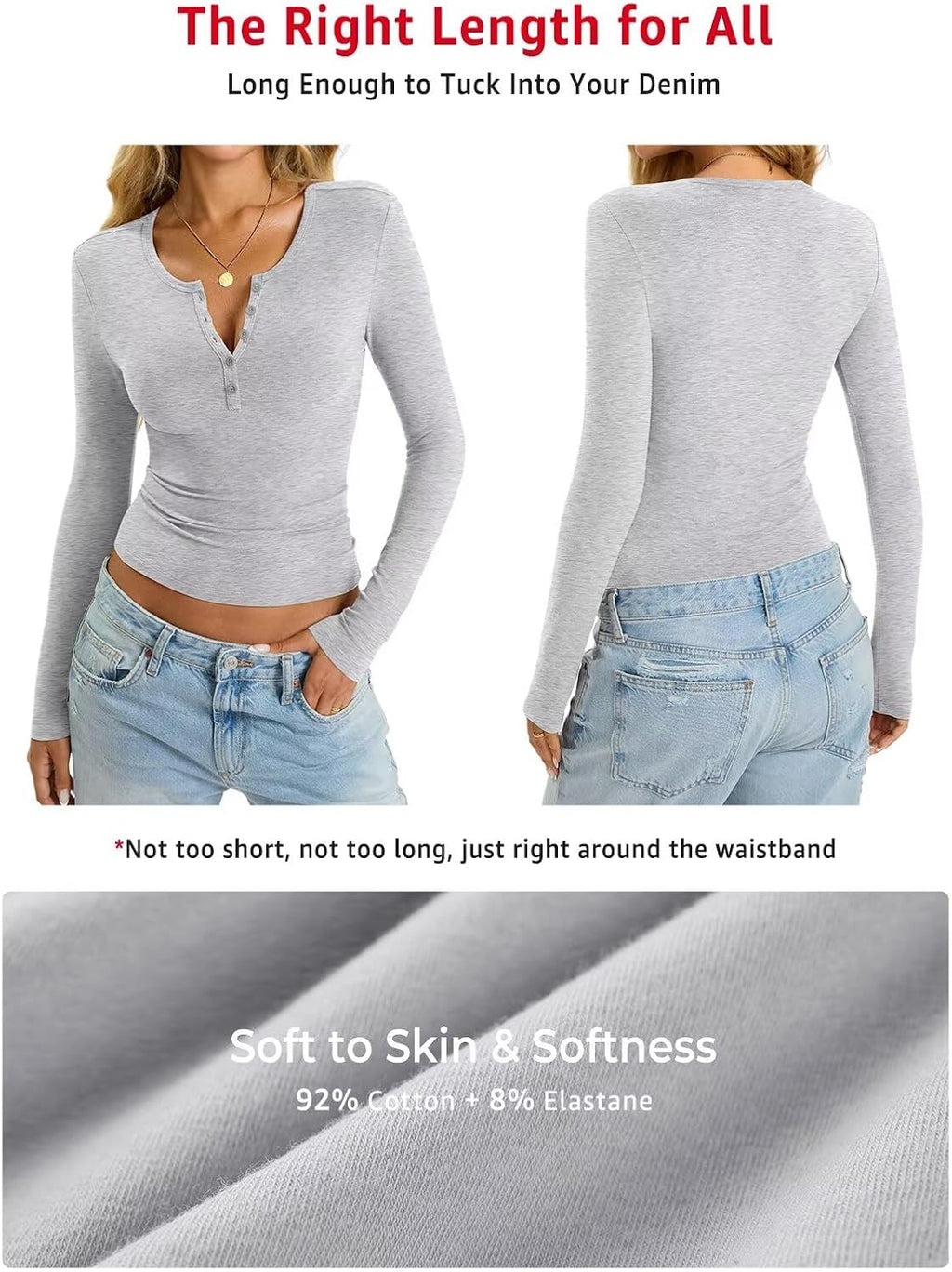 EasyGala Womens Cotton Long Sleeve Shirts Fitted V Neck Henley Top Fall Tee