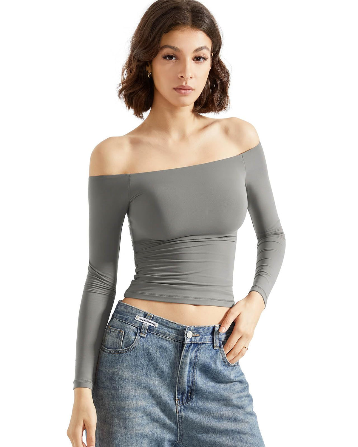 SUUKSESS Women Off Shoulder Double Lined Long Sleeve Shirts Basic Going Out Tops