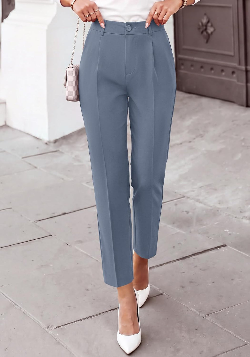 BTFBM Dress Pants Women Work Business Office Ankle Trousers Pockets