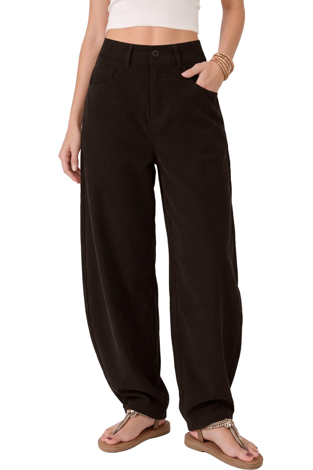 KICZOY Womens Corduroy Barrel Pants Mid Rise Baggy Wide Leg Work Trousers