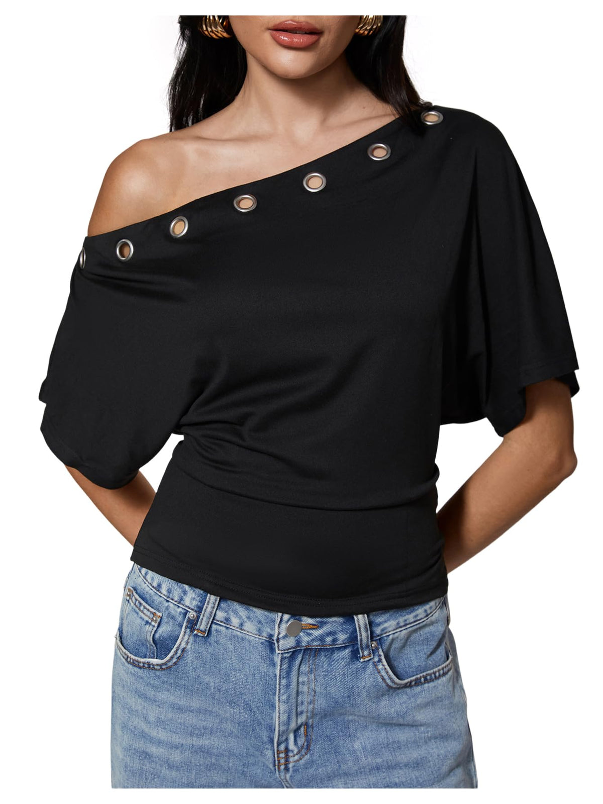 SweatyRocks Women's Off The Shoulder Tops Asymmetrical Y2K Going Out Top