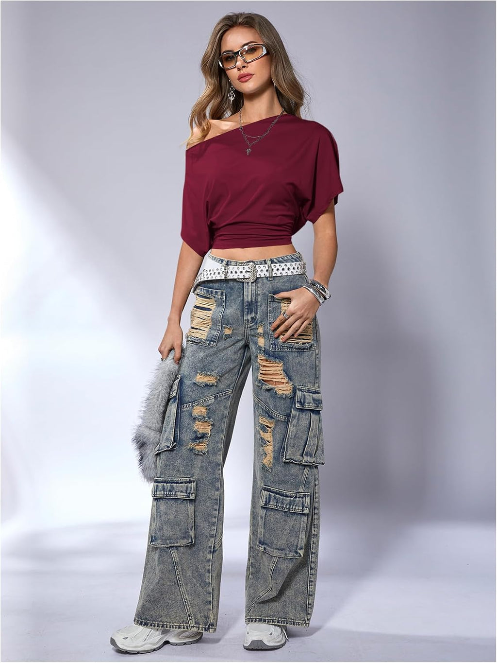 SweatyRocks Women's Off The Shoulder Tops Asymmetrical Y2K Going Out Top