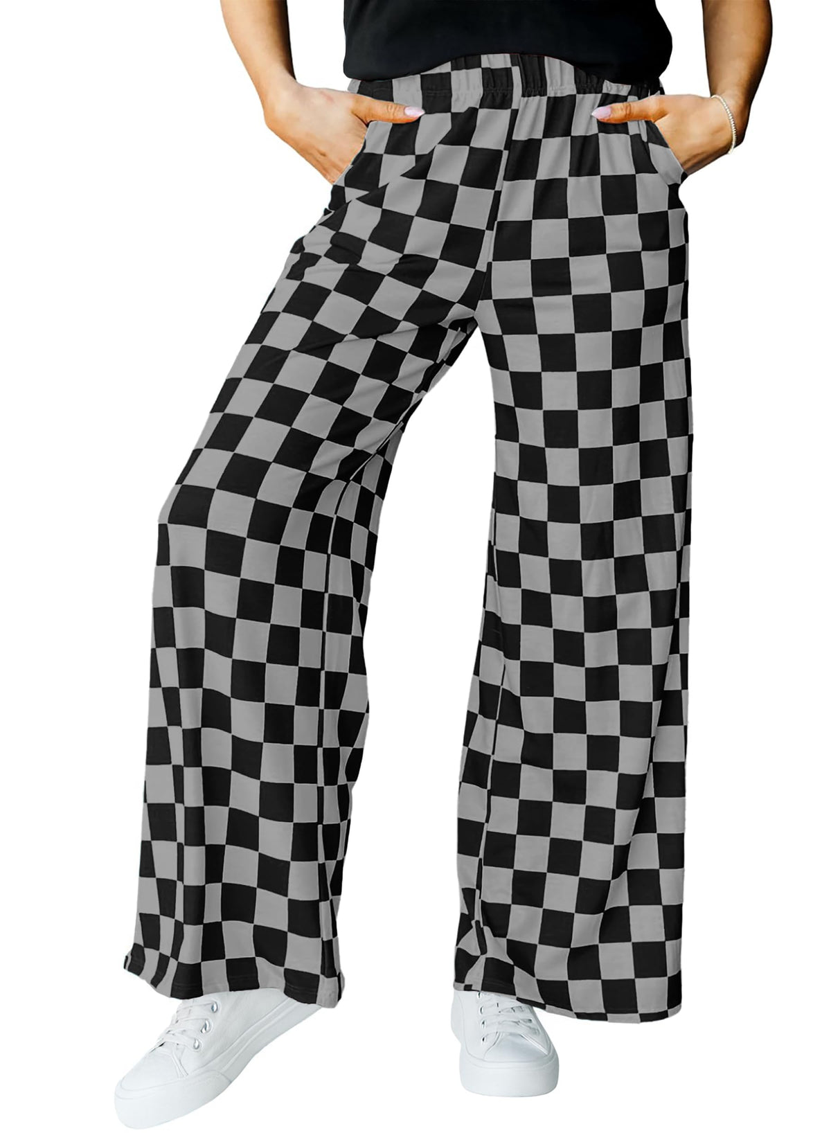 IWOLLENCE Women's Casual Loose Checkered Wide Leg Pants High Waist Straight Lounge Y2K Gingham Trousers