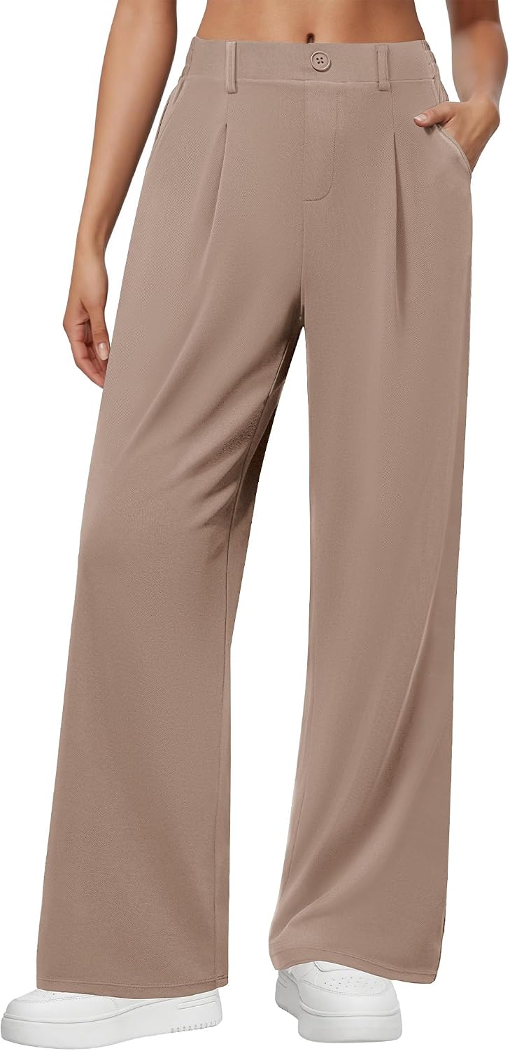 DLOODA Wide Leg Dress Pants for Women Pull on High Waisted Work Pants