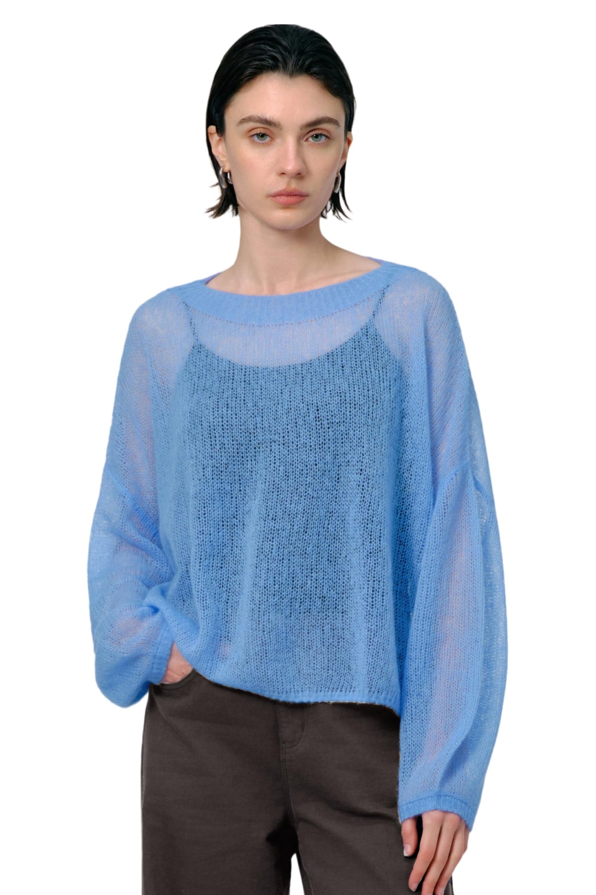 Silk Cashmere Blend Sweater for Women, Lightweight Crewneck Knit Pullover Jumper for Spring Layering