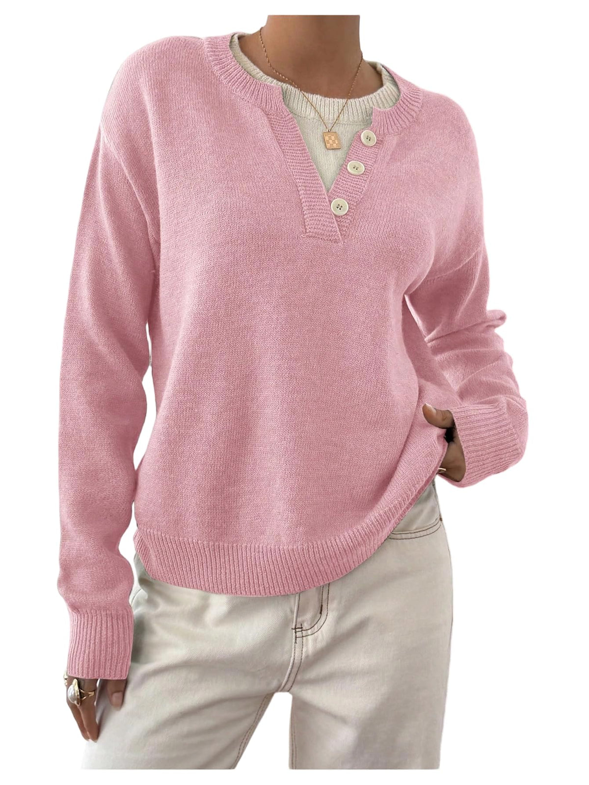 SOLY HUX Pullover Henley Sweaters for Women Long Sleeve Business Casual Top