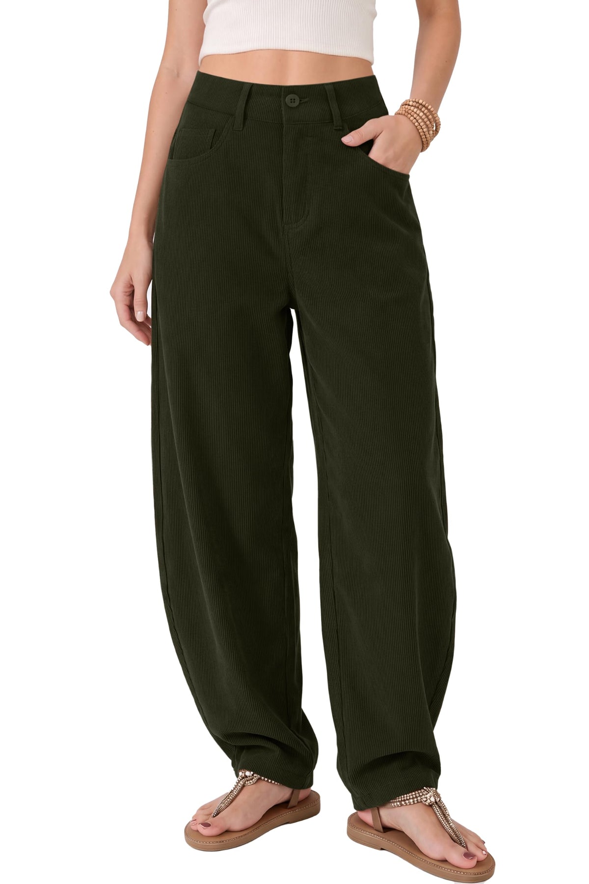 KICZOY Womens Corduroy Barrel Pants Mid Rise Baggy Wide Leg Work Trousers