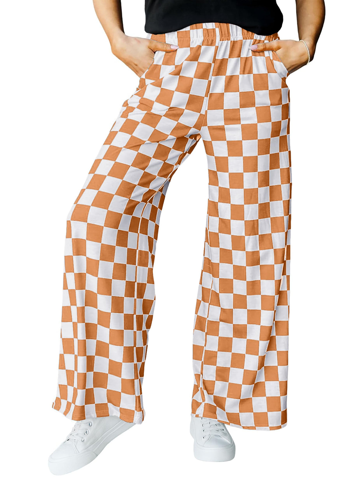 IWOLLENCE Women's Casual Loose Checkered Wide Leg Pants High Waist Straight Lounge Y2K Gingham Trousers