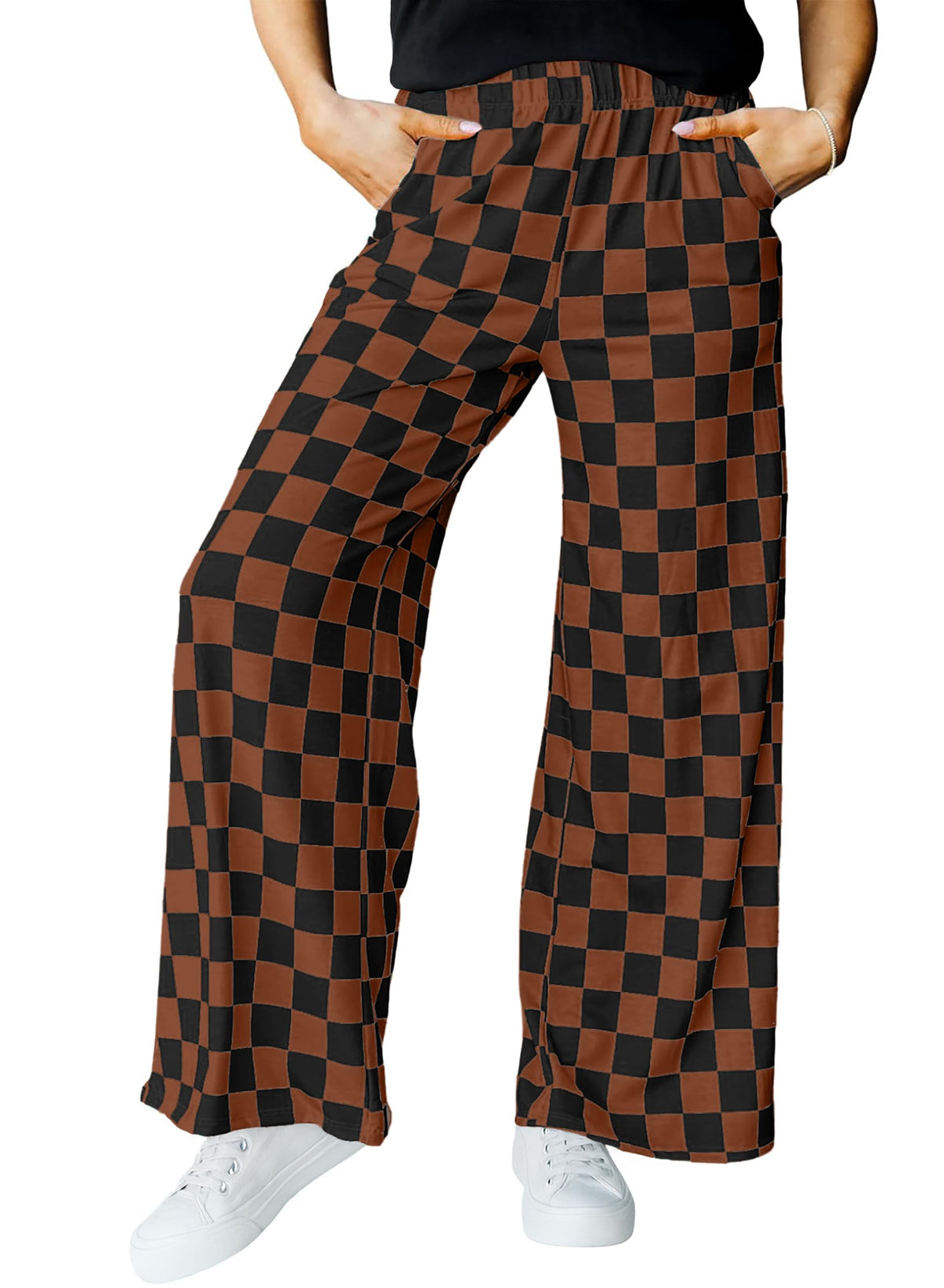 IWOLLENCE Women's Casual Loose Checkered Wide Leg Pants High Waist Straight Lounge Y2K Gingham Trousers