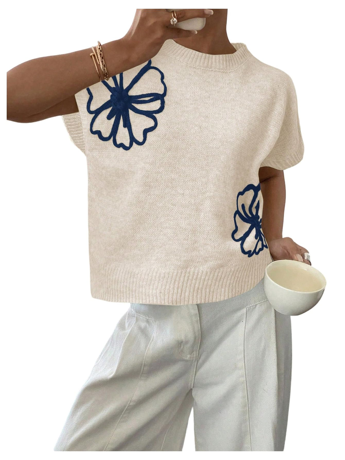 SOLY HUX Women's Short Sleeve Business Casual Sweater
