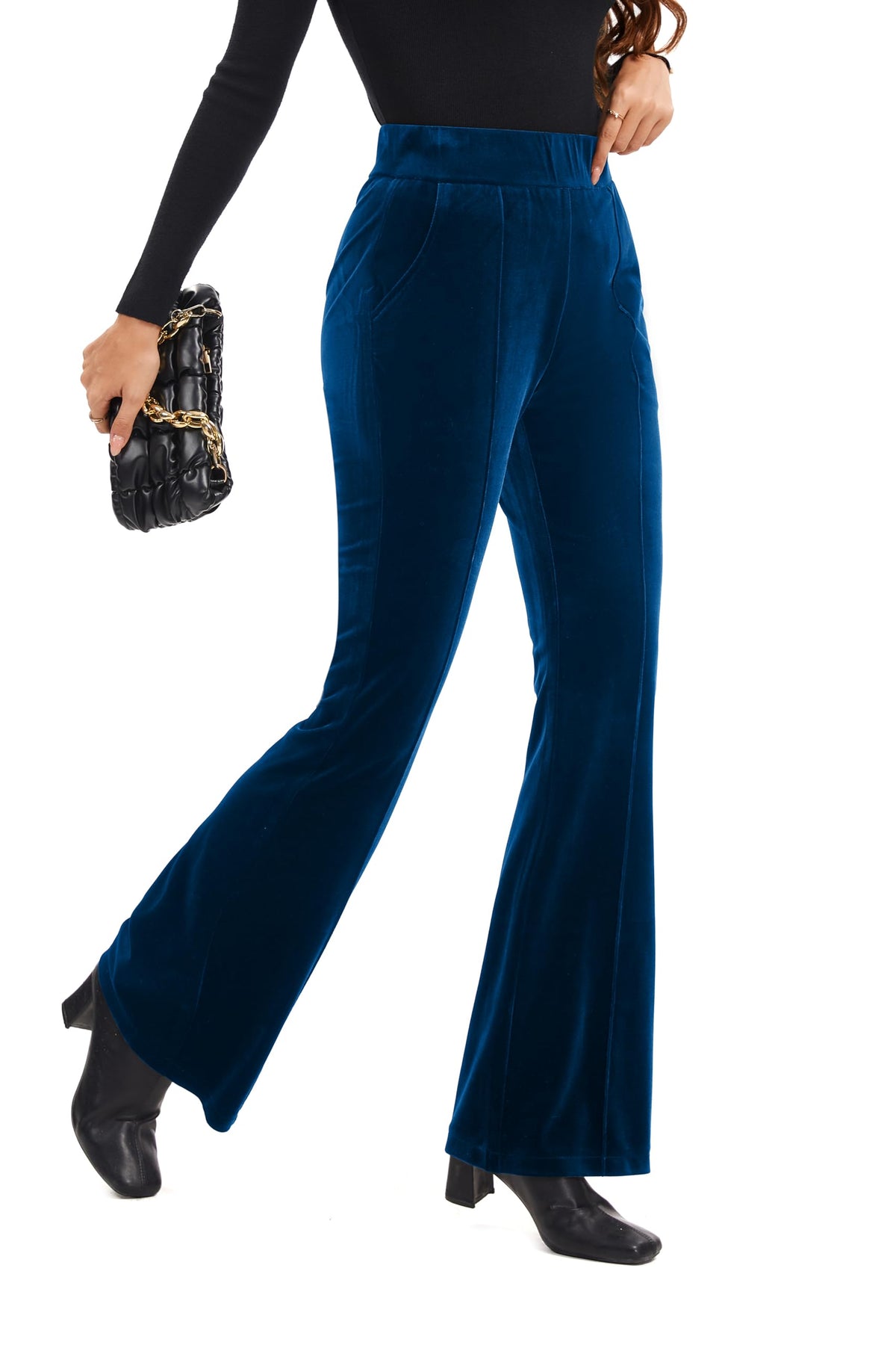FUNYYZO Velvet Pants Women Flare Pull On Elastic Waist Holiday Outfits