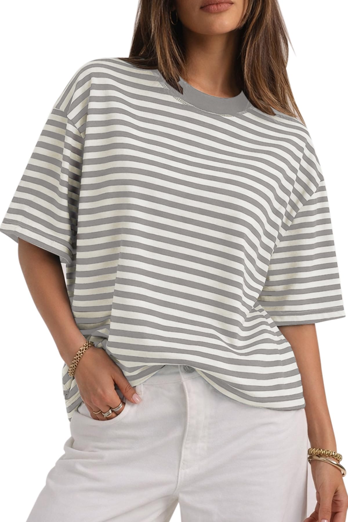 CHYRII Womens Oversized Striped T Shirts Short Sleeve Fashion 2026 Casual Crewneck Summer Y2K Clothes