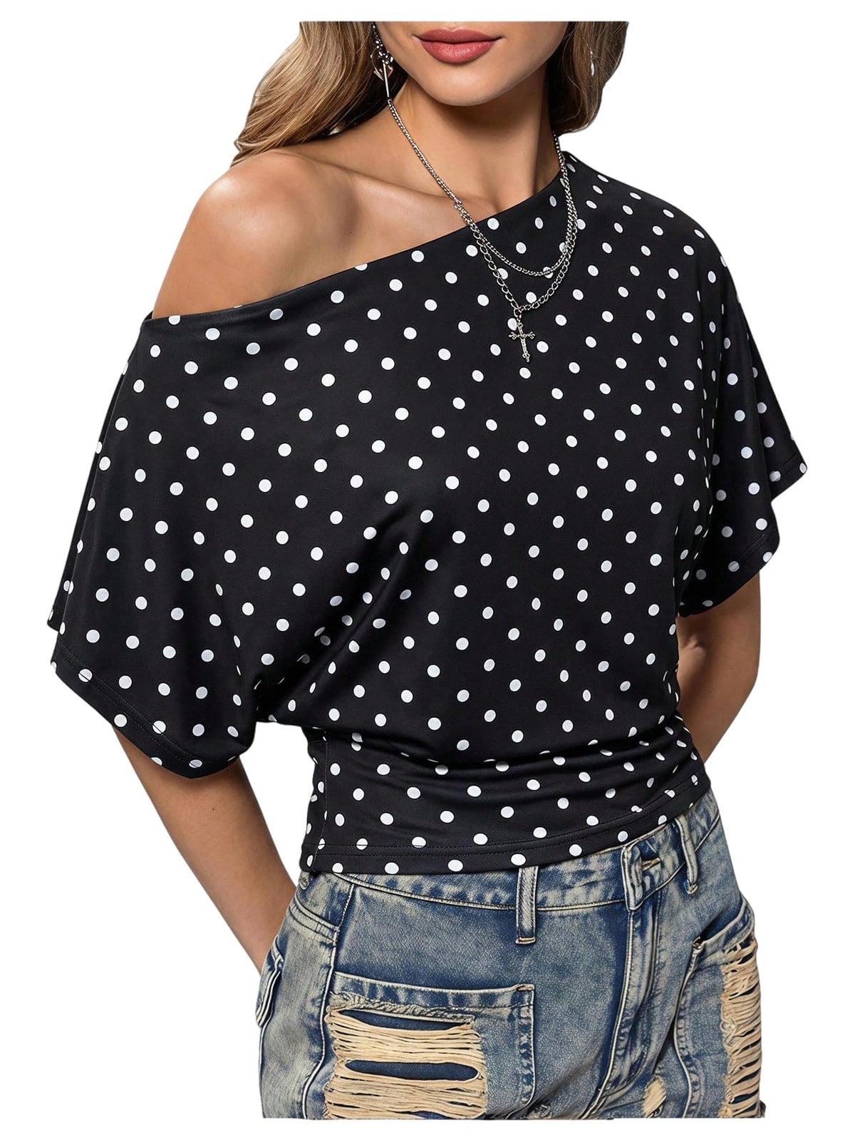 SweatyRocks Women's Off The Shoulder Tops Asymmetrical Y2K Going Out Top