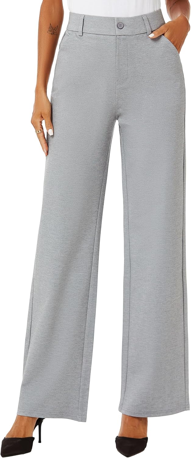 iChosy Womens High Waist Wide Straight Leg Trousers Casual Slacks Dress Pants with Pockets